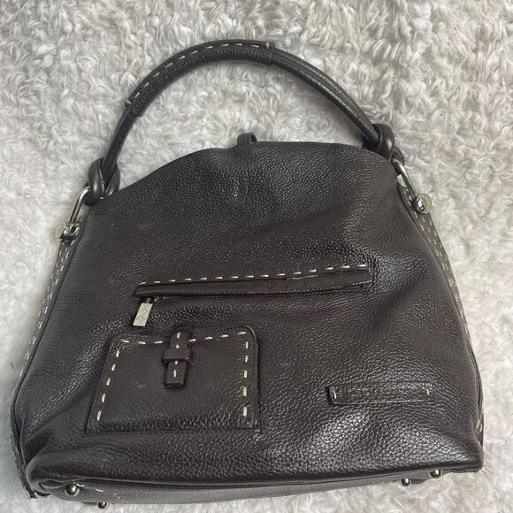 BCBGMAXAZRIA Hobo Leather dark Brown Bag Stitching accent,silver tone hardwares - Picture 9 of 16